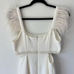 Likely  Taliah Feather-Embellished Cut-Out Midi-Dress Formal Bridal White Ivory Photo 9