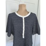 Madewell  Striped Elbow-Sleeve Henley Tee Knit Top Midnight Navy Size XL Photo 7