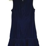 J.Crew  Velvet Ruffle Hem Shift Dress Women’s Size 4 Navy Blue Sleeveless Photo 4