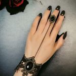Fashion Black Lace Inlaid Oval Cut Synthetic Gems Crystal Bracelet Ring Hand Har Photo 11