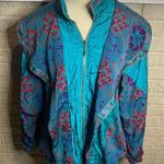 Lady Lavon Womens Vintage 90s Teal Print Windbreaker Jacket Size 2X Blue Photo 0