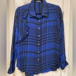 Dex Royal Blue Black Plaid Flannel Button Down Shirt Ruffle Shoulder Size M Size M Photo 0