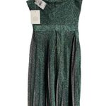 Misha Janelle Green Pleated Metallic Square Neck Sleeveless Midi Dress Size 6 Photo 13