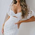 NWT Catch Feelings Sweetheart Neckline Crochet Lace Overlay White Dress Size M Photo 3