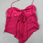 SheIn  Halter Top M Hot Pink Lace Bow Neck Asymmetrical Handkerchief Hemline Y2K Photo 0