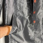 EXPRESS Vintage Silver Trench Coat Pockets Nylon Shimmer Lined Y2K Small 3/4 Photo 4