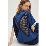 Free People  X Tricia Fix Oversized Boxy Cutout Sheer Butterfly Tee Navy Large Photo 7
