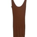 ZARA Ribbed Brown Maxi Dress Button Slit Size Small Tank Low Open Back Photo 0