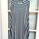 barney's new york Barney’s New York Teal & White Stripe Midi Dress Stretchy Coastal Size Large L Photo 0