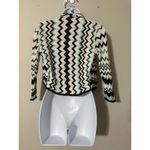 Cache  Knit Cardigan M Chevron Zig Zag Open Front Black White Blue‎ Rayon Photo 3