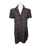 frame denim Frame Black Silk Floral Short Sleeve Button Up Collar Mini Shirt Dress Size S Photo 1