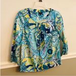 Talbots Women’s Blue Yellow Paisley Pleated Top Size Petite 4 Photo 1