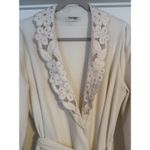 Vintage Shadowline Robe Large Ivory Embroidered Floral Pockets Belted USA Made Photo 2