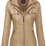 Tanming Women's Removable Hooded Faux Leather Jackets in Apricot/Tan‎ Tan Size XXL Photo 0