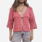 None Vintage hot pink cable knit single button sweater electric preppy style S Photo 1