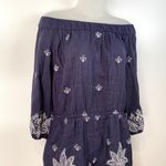 Anthropologie  Farm Rio Jackie Embroidered Romper Eyelet Blue White Linen Photo 2