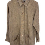 Chico's Minimalist Lagenlook Button Front Shirt Womens 1 M 8 Tan Linen Pockets Photo 0