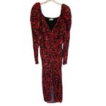 ASTR The Label Jamila Red Floral Puff Sleeve Ruched Bodycon Midi Dress M EUC Photo 1