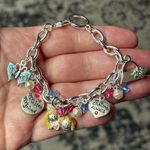 Sister Friendship Charm Bracelet Silver Tone Chains Lucite Beads Engraved Charms Photo 1