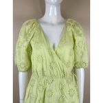 ZARA  Women’s XS Lime Green Eyelet Mini Wrap Dress Puff Sleeve Lined Cotton Photo 1
