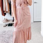 Faithfull the Brand Faithful the Brand Revolve Maple Pink Plaid Cut Out Midi Dress Photo 2