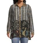 John Mark  Mix Print Patched Button Front Tunic Blouse Top Size 1X Roll Tab Photo 11