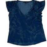 White House | Black Market  blue floral t-shirt, ruching on shoulders, size M EUC Photo 0