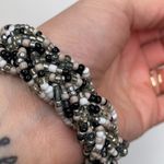 Chico's Chico’s Elsa Beaded Stretch Bracelet EUC Sz OS Braided Silver Black Tan White Photo 1