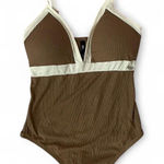 Steve Madden Steve Madden Brown Ribbed Plunge Bodysuit Sleeveless One Piece Swimsuit Photo 0
