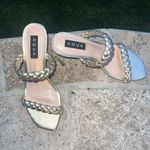 Bloomingdales AQUA brand Gold Braided Strap Sandal Heels Photo 1
