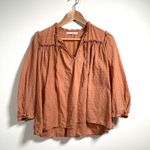 Kara Thoms Blouse Small Prairie Cottage Ruffle Boho Coastal Feminine Flowy Brown Photo 11