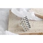 Boutique Solid Statement Ring White Gold Plated Sterling Adjustable‎ Lattice Wide Band Photo 13