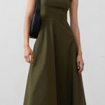 Banana Republic Square Neck Cotton Smocked Midi Dress Olive Green Photo 0