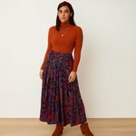 Vintage Pinnacle Blue Red Rayon Pleated Skirt 90s Paisley Boho Made in USA Sz 10 Photo 9