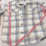 Garage Cream Light Blue Plaid Vicinity Oversized Quilted Shacket Size Medium Photo 10