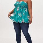 Torrid New  Plus Green Floral Mesh Strapless Twisted Babydoll Tunic Top Size 1 Photo 0