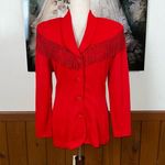 Funky Vintage 1980s D’Knits Red Fringed Blazer! Size M Photo 0