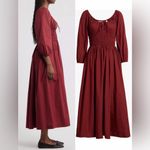 NEW Doen Quintessa Shirred Organic Cotton Maxi Dress Deep Crimson Sz L Red Size L Photo 2