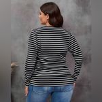 SheIn Women’s Curve 4XL Round Neck Striped Longsleeve Tee Shirt Black/White EUC Photo 1