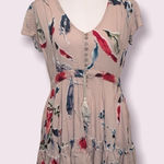 LF  Three Days Dust Pink/Nude Floral Mini Dress Open Neck w/Buttons Size Small‎ Photo 0