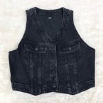 EDWIN Women’s Black Denim‎ Button Front Biker Vest Motorcycle Western Size Small Photo 2
