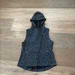 Eileen Fisher Womens Charcoal Jaquard Asymmetrical Zip Hooded Vest Size S Sporty Photo 4