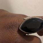 Vintage Black jewel stone ring Jewelry diamond shape goth grunge elastic ring band. some tarnishing Great for layering with silver rings Photo 0