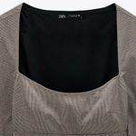 ZARA Tailored Brown Plaid Square Neckline Dress Photo 4