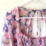 ASTR The Label Nicolette Square Neck Smocked Long Puff Sleeve Floral Pink Purple Photo 7