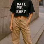 SheIn Black Cropped Graphic Tee Call Me Baby Y2K Streetwear Festival Top Small Photo 1