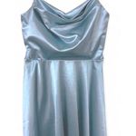 Papaya VTG Blue Satin Mini Dress Sz L Blue Coquette Sweet & Flirty Y2K Photo 8
