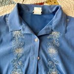 American Vintage Vintage blue faux suede cottagecore grandma embroidered long sleeve button up Photo 1