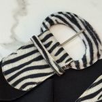 Women’s belt black white tiger striped vinyl elastic stretch OSFM Black Photo 1