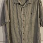 Island‎ Republic Silk Button Down Shirt Men's Size L Short Sleeve Beige Textured Green Size L Photo 0